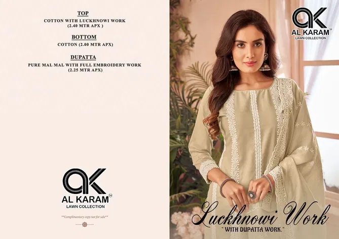 Lucknowi By Al Karam Pure Cotton Dress Material Wholesale In India